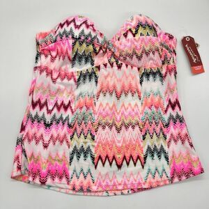 Arizona Jean Company Tankini Swimsuit Top Size Medium Bright Pink Black White